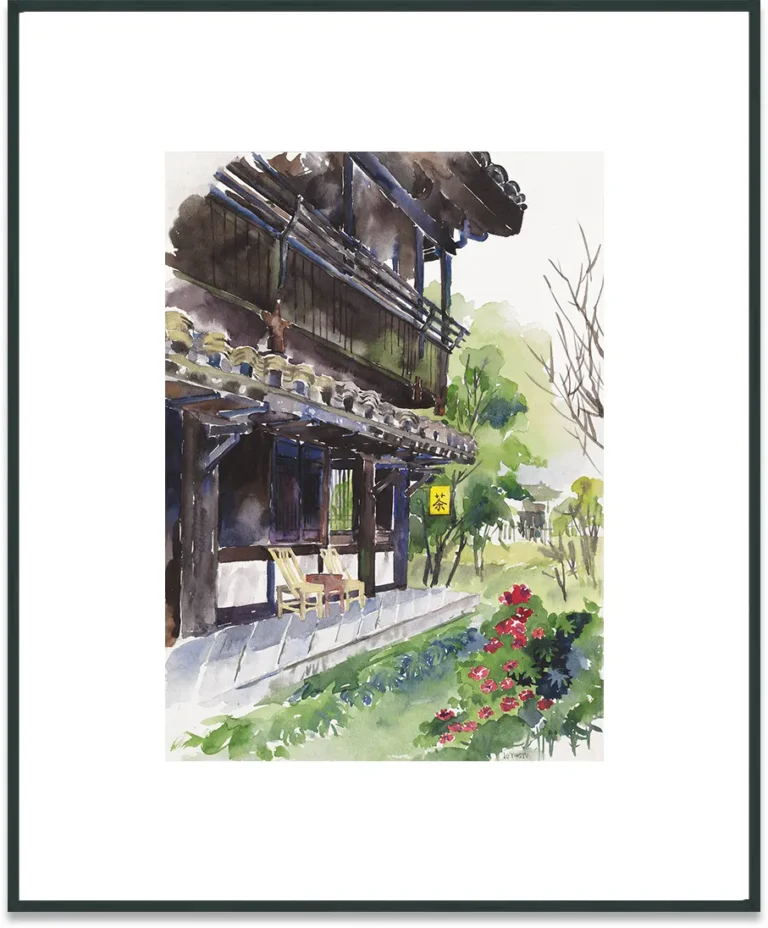Painting-Watercolour-Lu Yingyu no.1 a teahouse in Shen's garden, Shaoxing