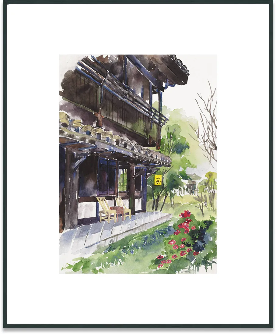 Painting-Watercolour-Lu Yingyu no.1 a teahouse in Shen's garden, Shaoxing